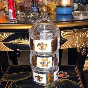 Vintage Elegant Anchor Hocking Glass Canister with Gold Accents BX39